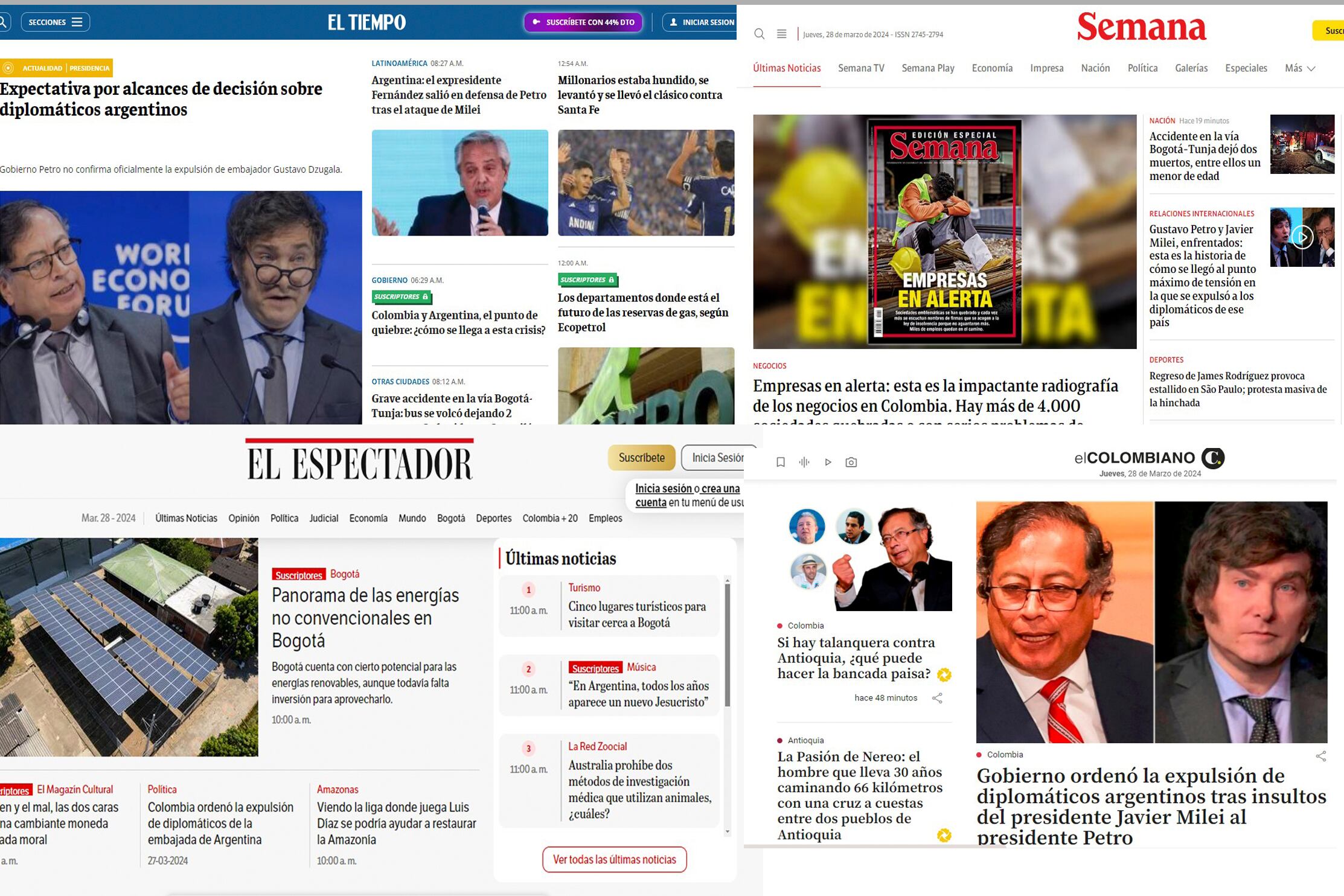 Los medios colombianos se hicieron eco del ataque de Milei a Petro y el conflicto diplomático.