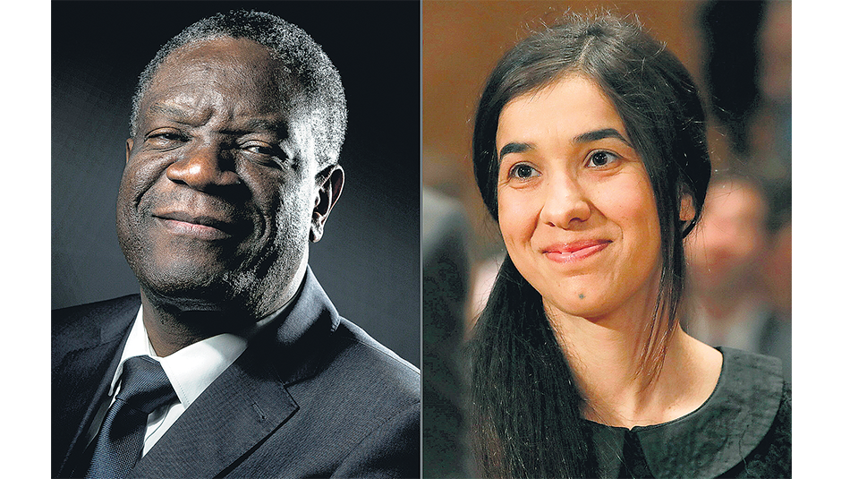 Los galardonados Denis Mukwege, médico ginecólogo, y la ex esclava sexual Nadia Murad.