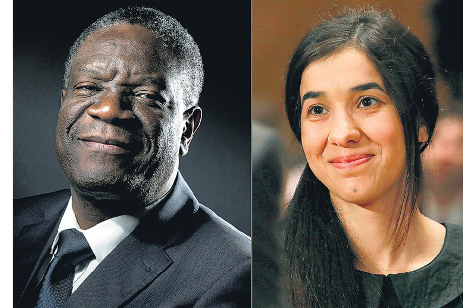 Los galardonados Denis Mukwege, médico ginecólogo, y la ex esclava sexual Nadia Murad.