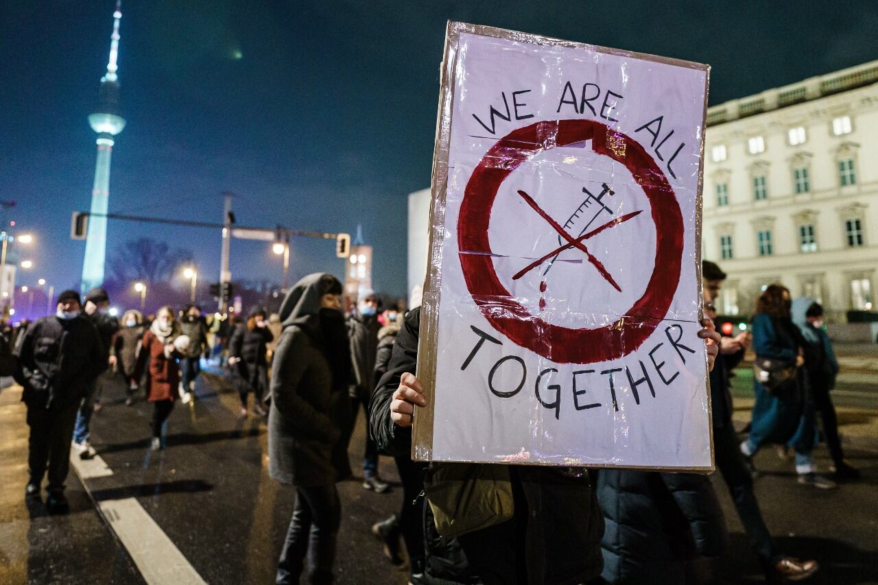 Protesta antivac en Berlín la semana pasada.