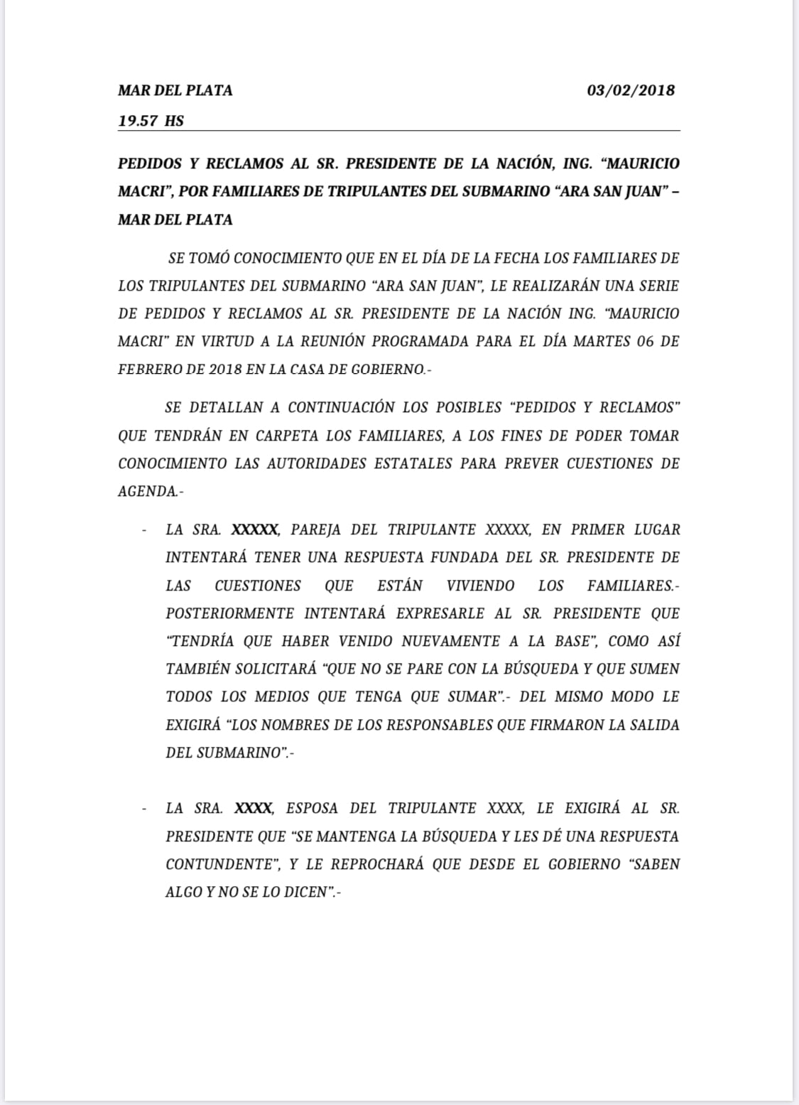 Uno de los partes de inteligencia presentados como prueba ante la Justicia. 