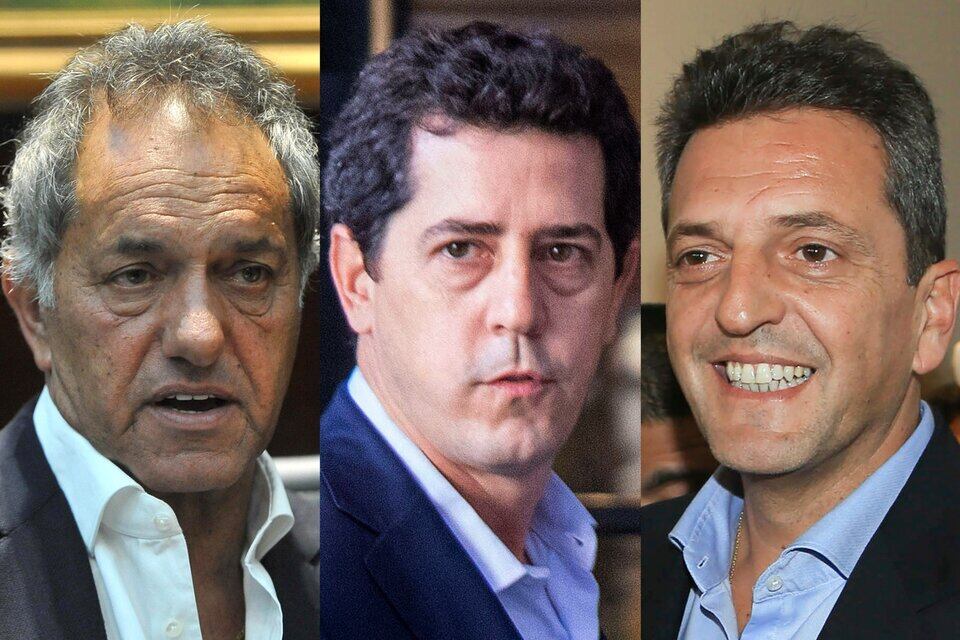 Daniel Scioli, Wado De Pedro y Sergio Massa. 