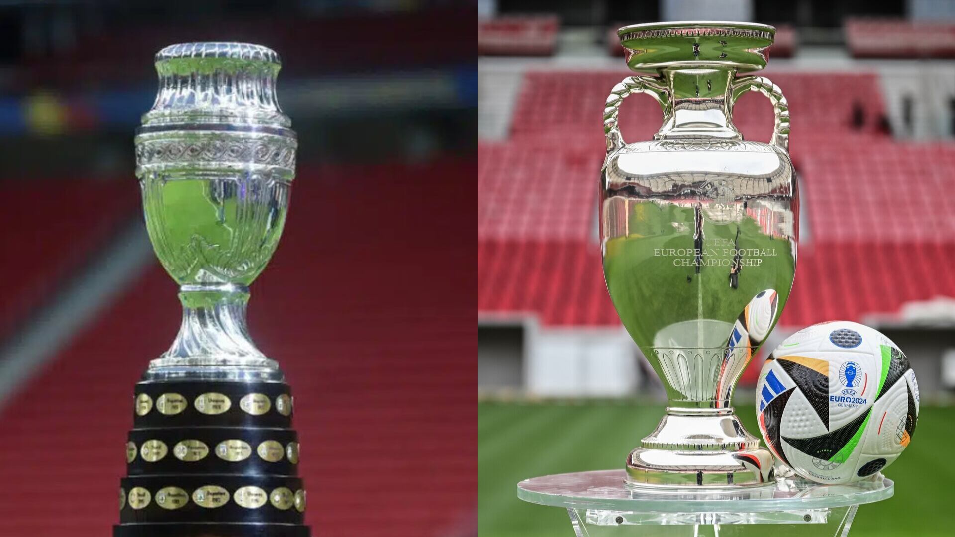 Los trofeos de la Copa América y la Eurocopa respectivamente.