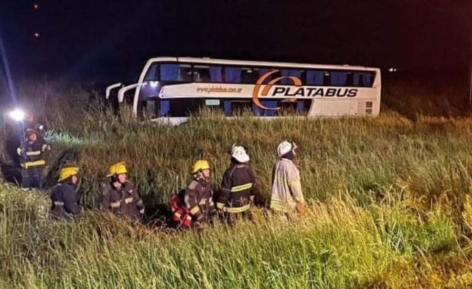 El micro despistó en el km 185 de a ruta 2, en Castelli.