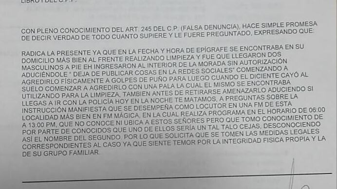 Denuncia por agresiones