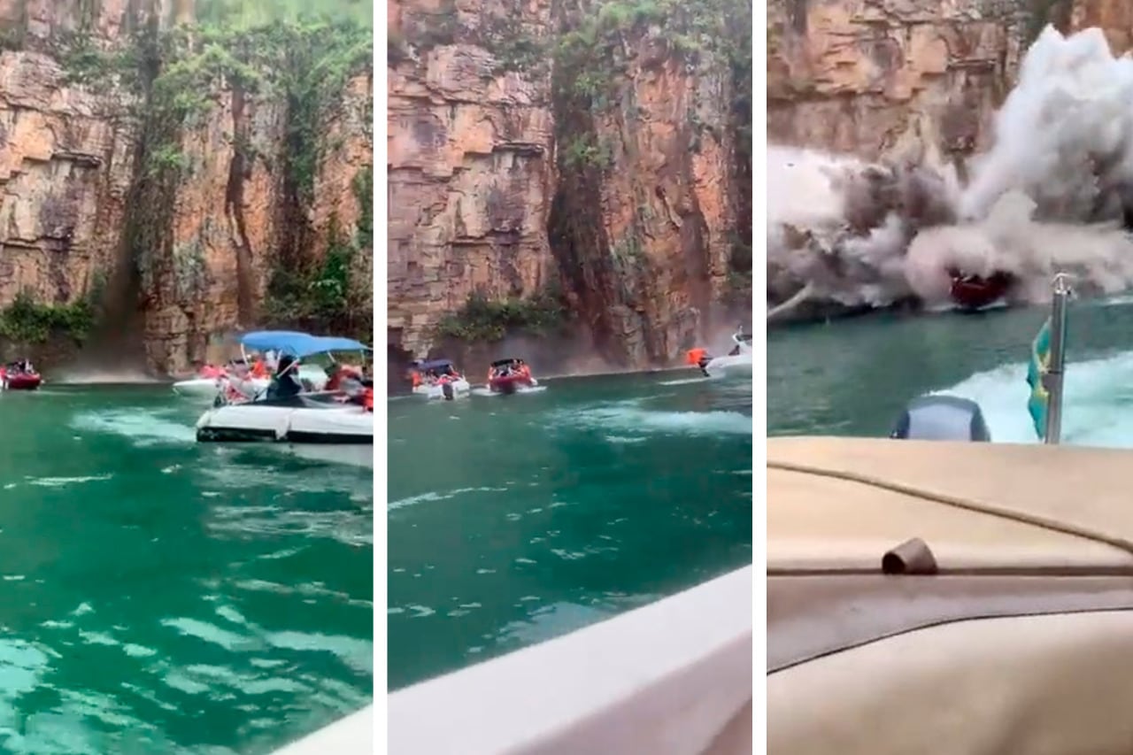 El preciso instante en que cayó la pared de piedra