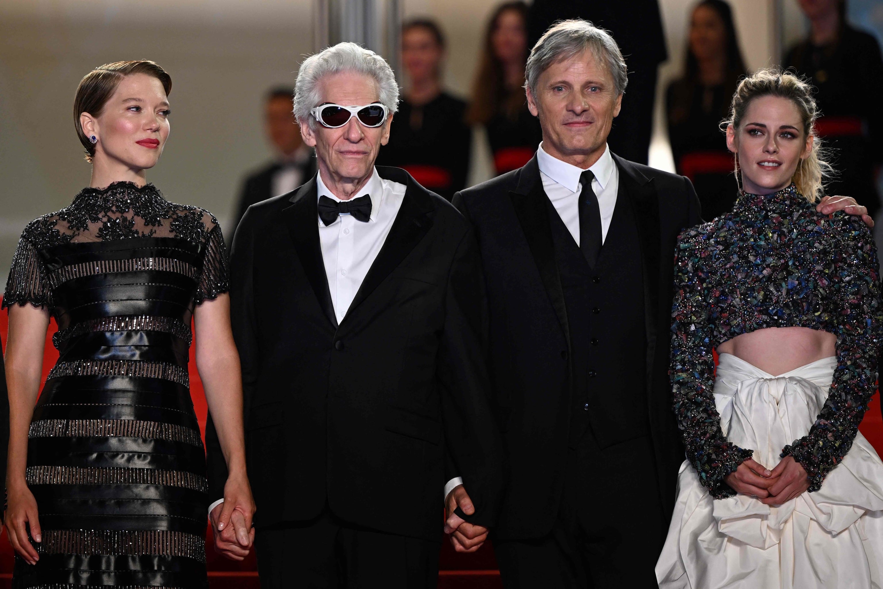 Léa Seydoux, David Cronenberg, Viggo Mortensen y Kristen Stewart en Cannes. 