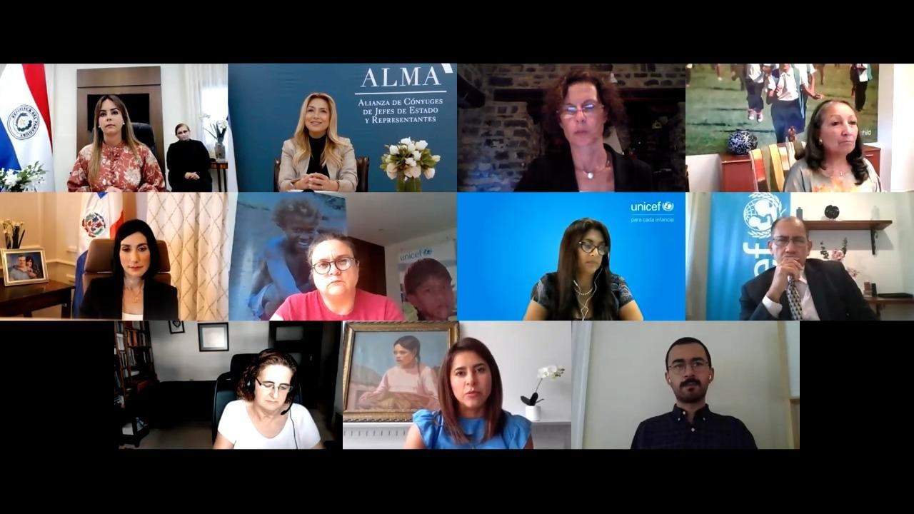 La primera dama y Coordinadora de ALMA, Fabiola Yañez presidió el encuentro virtual “Crisis por COVID-19 y los impactos en la violencia hacia la primera infancia en la región” junto a UNICEF.