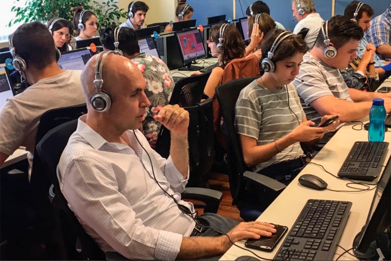 Rodríguez Larreta en el call center de la línea 147, en 2017. 