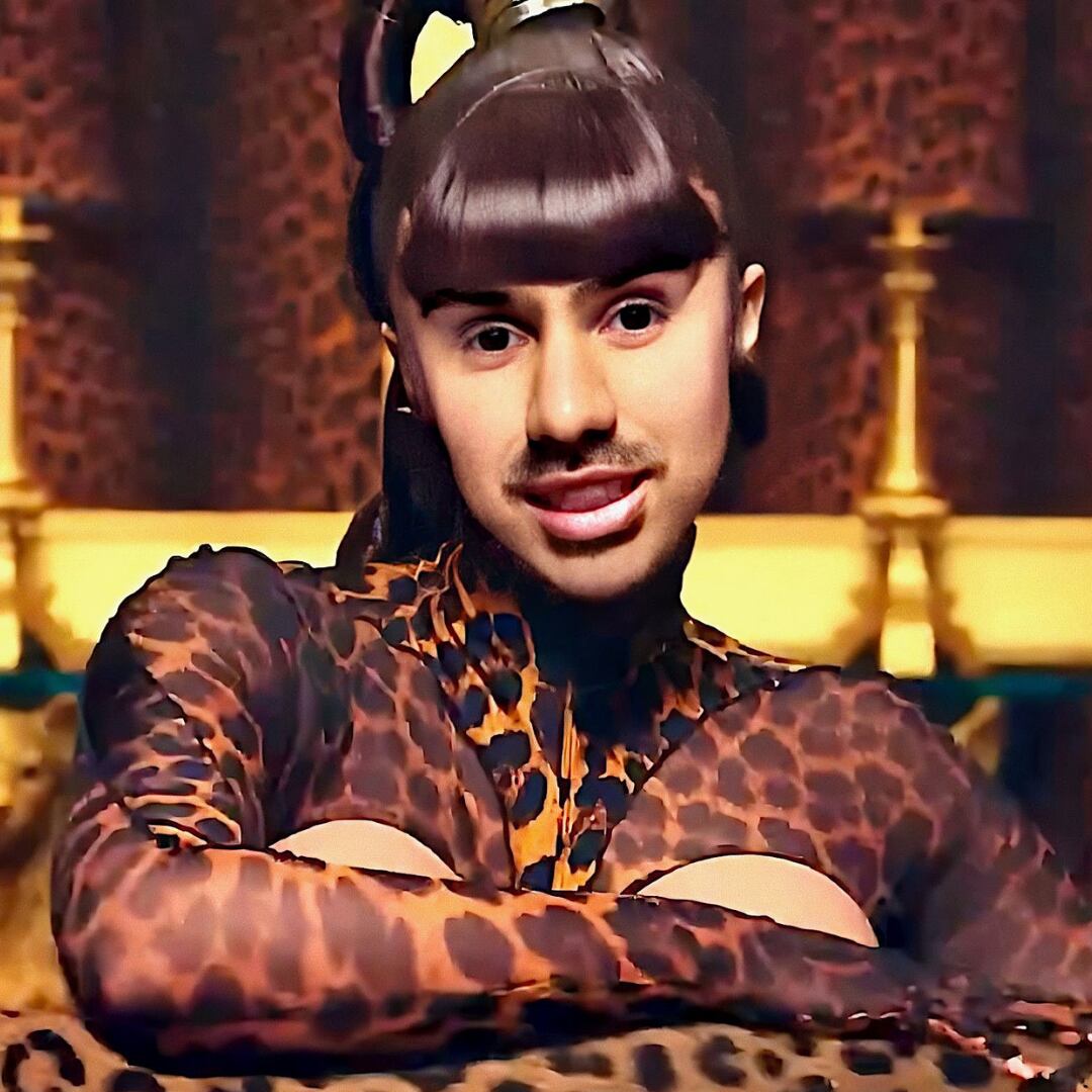 Retrato que fusiona los rasgos de Bagner con el cuerpo de la cantante Cardi B.