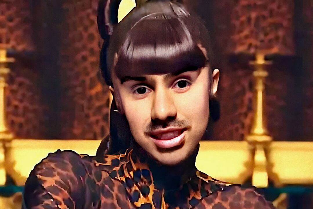 Retrato que fusiona los rasgos de Bagner con el cuerpo de la cantante Cardi B.