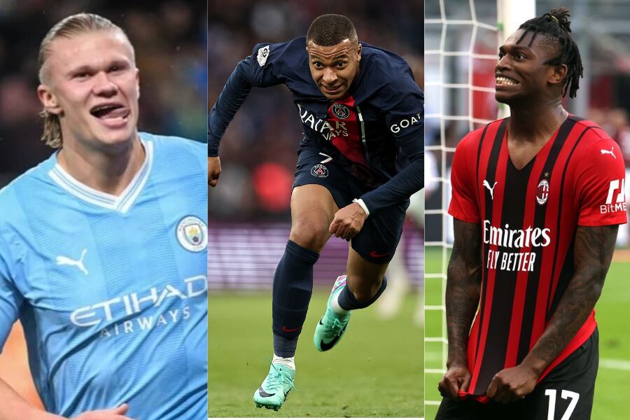 Erling Haaland, Kylian Mbappé y Rafael Leao, las estrellas del Manchester City, PSG y Milan.