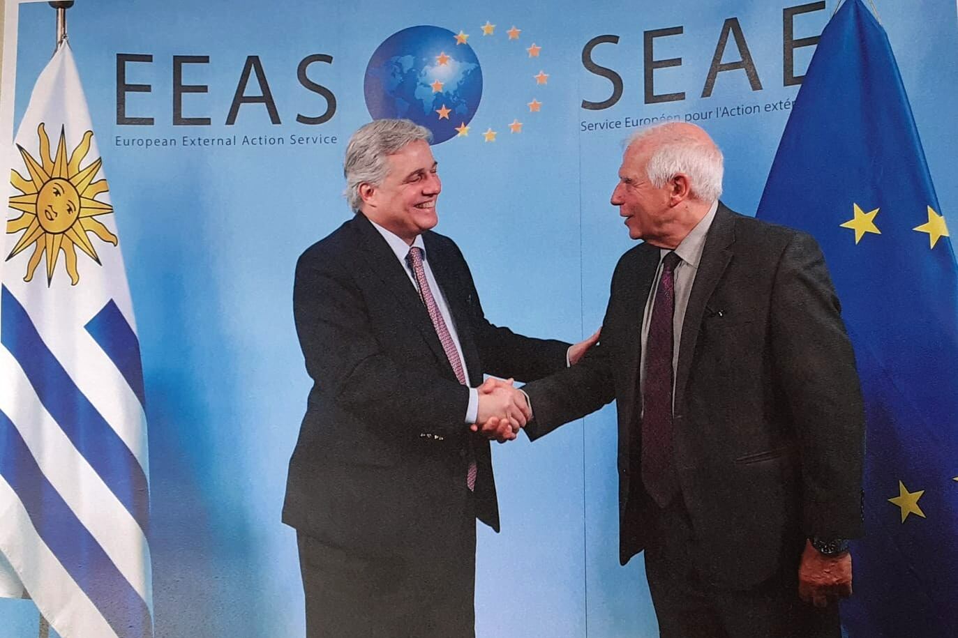 El canciller de Uruguay Francisco Bustillo y el Alto Representante de la Unión Europea Josep Borrell / Twitter del Ministerio de Relaciones Exteriores de Uruguay