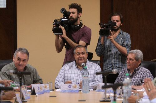Los secretarios generales de la CGT, Carlos Acuña, Héctor Daer y Juan Carlos Smith.