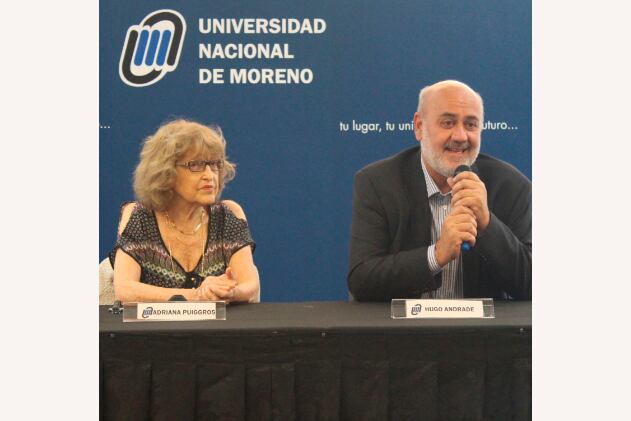Adriana Puiggrós, junto al rector Hugo Andrade.