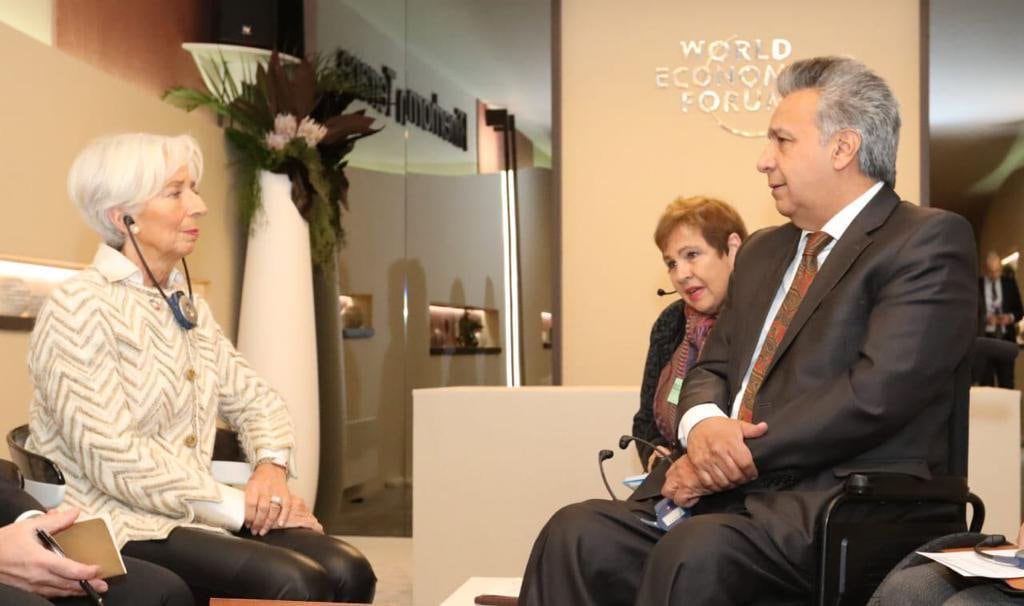 Cristine Lagarde junto a Lenin Moreno en Davos en enero de este año.