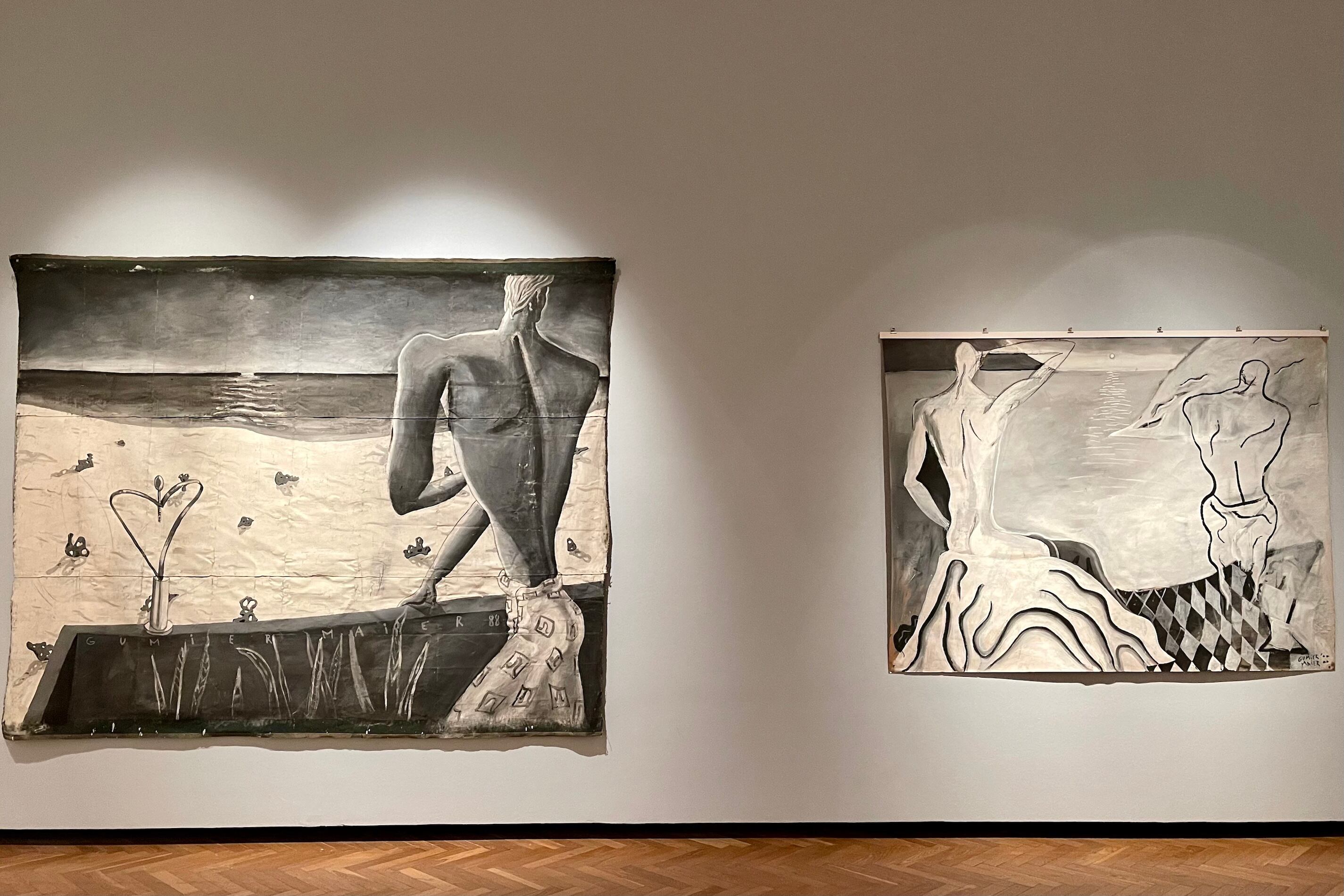 Dos dibujos de Gumier Maier de los 80. Abajo: Dos témperas de Gumier Maier de los 80.