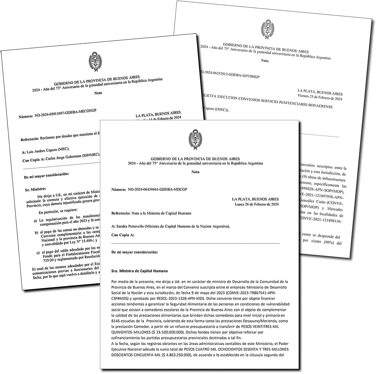 Las notas enviadas por la Provincia a la administración nacional. 