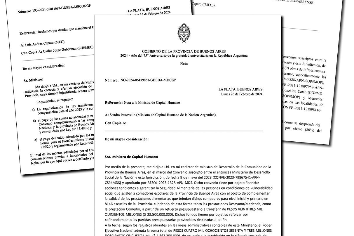 Las notas enviadas por la Provincia a la administración nacional.