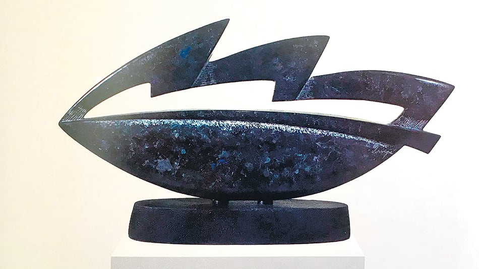 Dos obras de Hernán Dompé. Arriba, una escultura de 2009; abajo: obras de 2003.