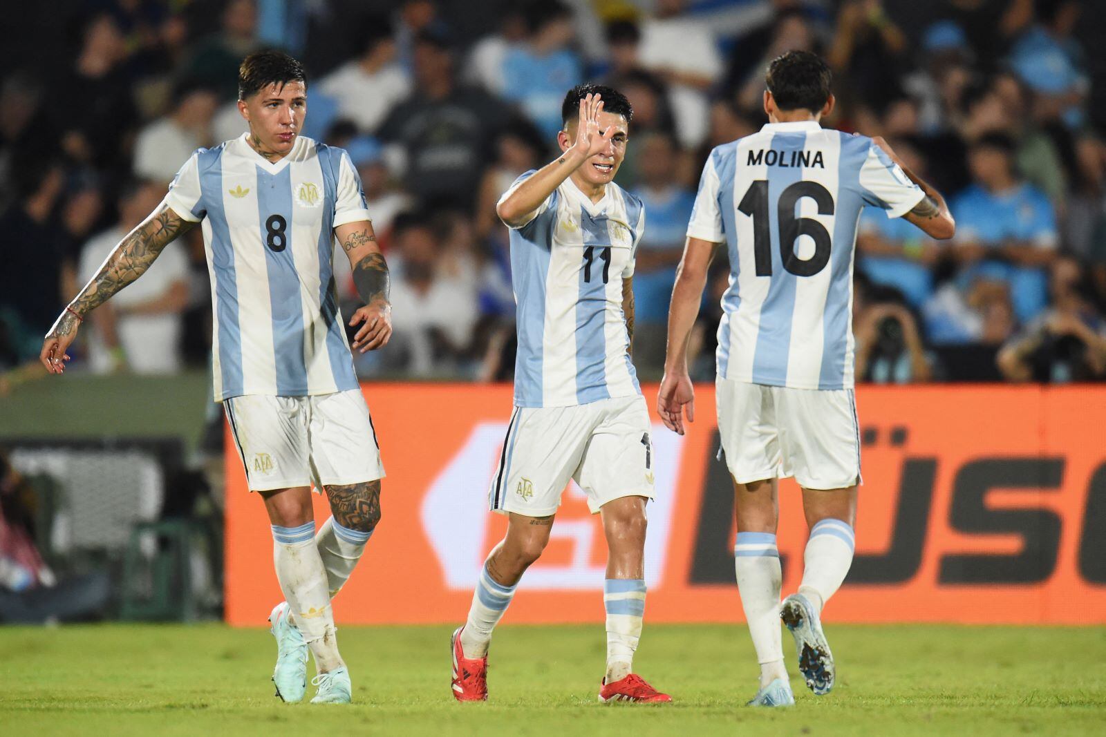 El festejo de los argentinos luego del gol de Almada