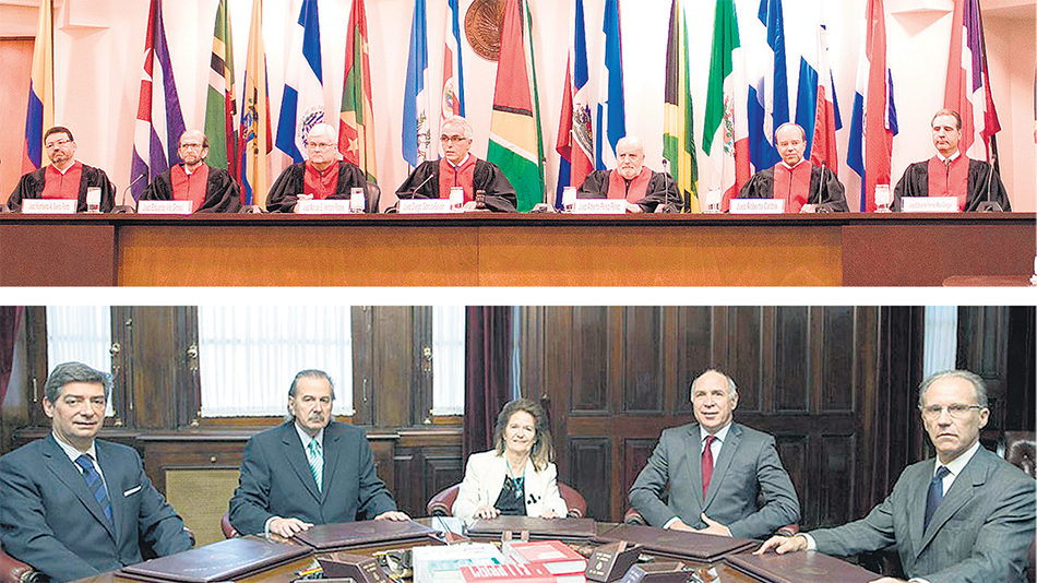 Arriba, la Corte Interamericana de Derechos Humanos. Abajo, la Corte Suprema argentina.