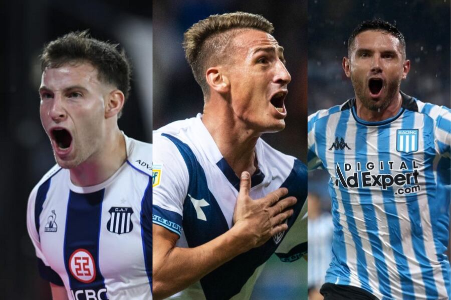 Bruno Barticciotto, Braian Romero y Adrián "Maravilla" Martínez, los goleadores de Talleres, Vélez y Racing.