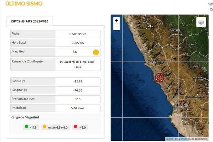 Un sismo de 5,6 grados hizo temblar a Perú.