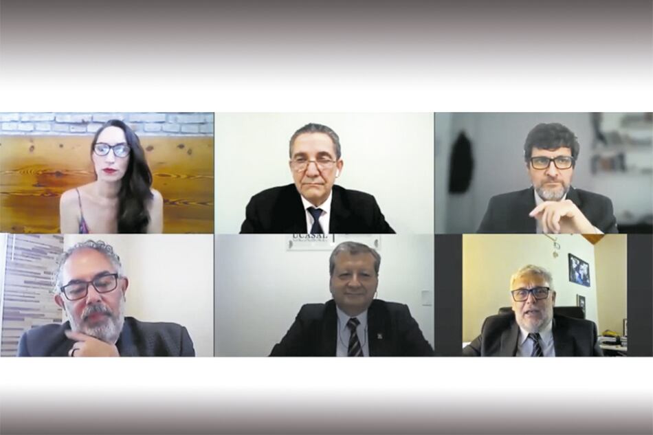 Arriba, en el medio, el nuevo presidente del Confedi y decano de Ingeniería de la UNLZ, Oscar Pascal. Foto: captura Zoom.