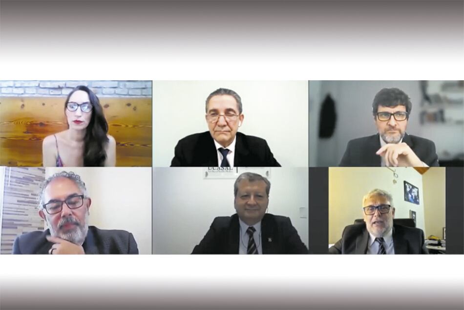 Arriba, en el medio, el nuevo presidente del Confedi y decano de Ingeniería de la UNLZ, Oscar Pascal. Foto: captura Zoom.