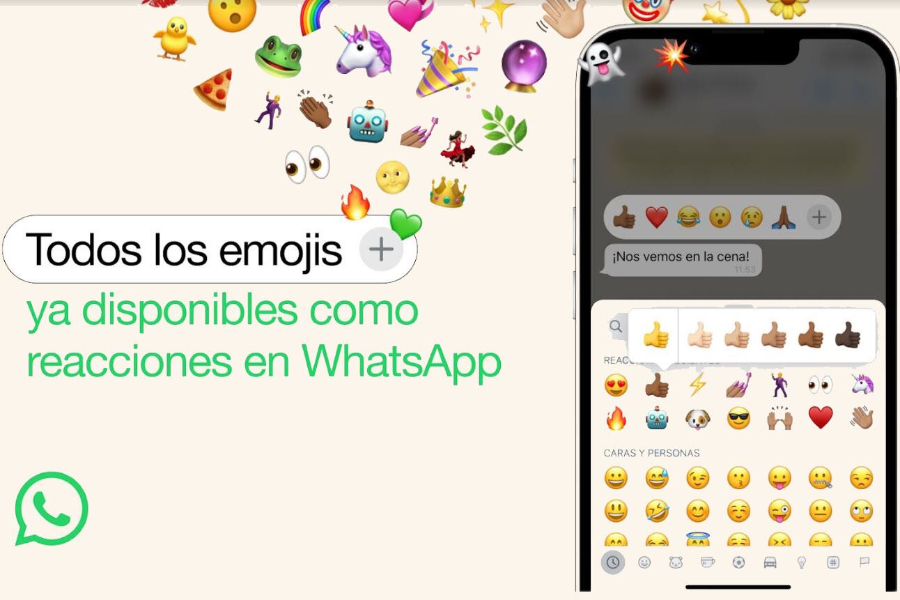 WhatsApp permite reaccionar con todos los emojis en respuesta a un mensaje.