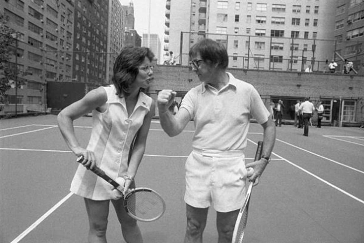 Billie Jean King y Bobby Riggs, promocionando la Batalla de los sexos.