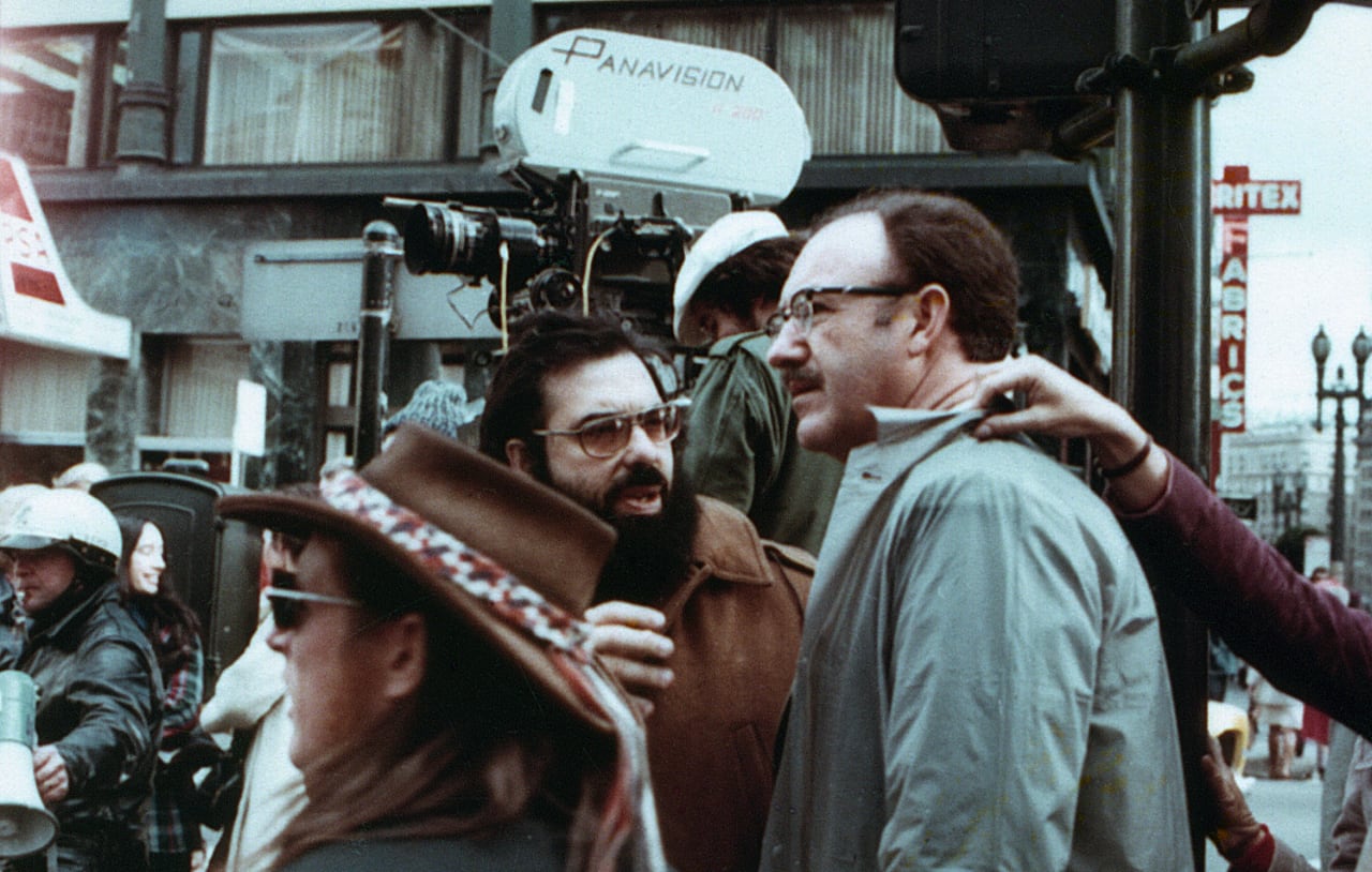 Coppola y Gene Hackman en el rodaje de "La conversación".