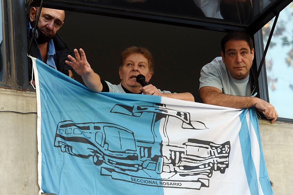 Sergio Copello, titular de UTA, el jueves en la marcha de los conductores de Rosario.