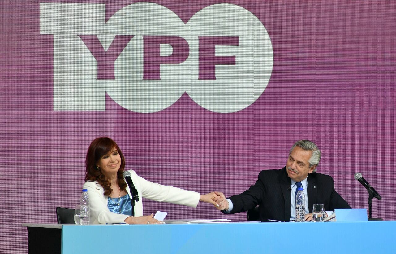 Cristina Kirchner y Alberto Fernández en Tecnópolis.