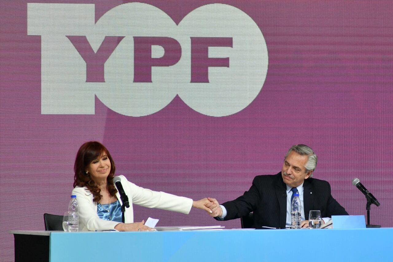 Cristina Kirchner y Alberto Fernández en Tecnópolis.
