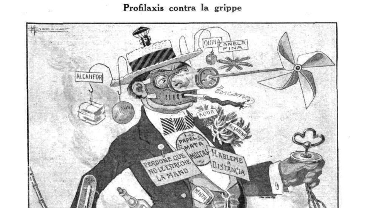Tapa de la revista Caras y Caretas dedicada a la gripe española