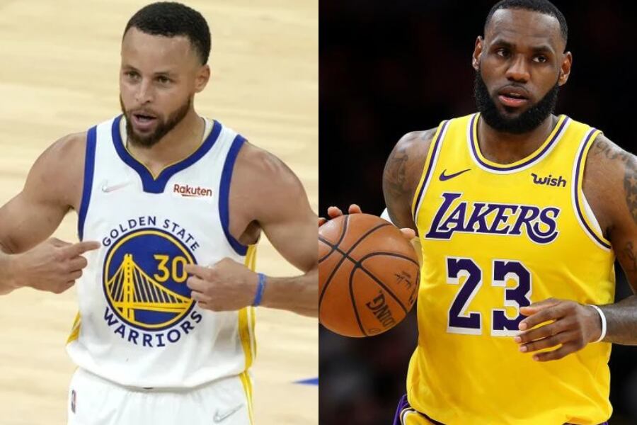 El triplero Stephen Curry, genio y figura de los Golden State Warriors. Del otro lado la leyenda Lebron James.