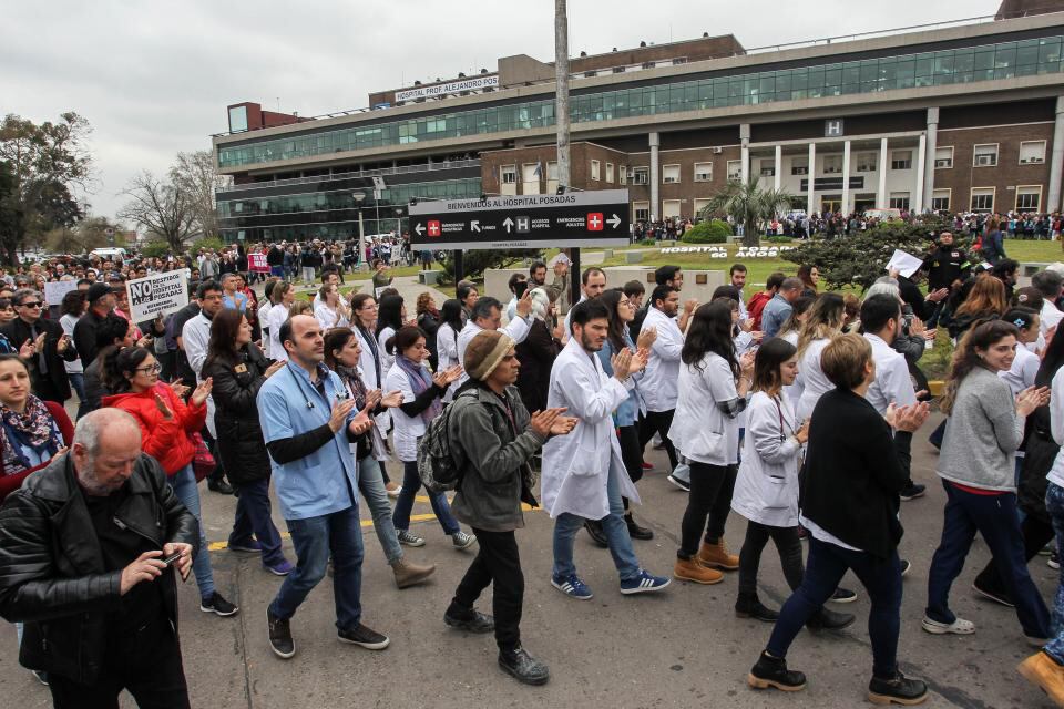 Una marcha de los trabajadores del Posadas en el periodo de Cambiemos.