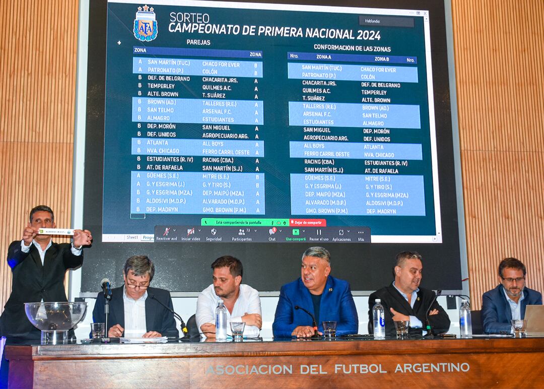 Claudio Tapia presente en el sorteo de la Primera Nacional 2024.