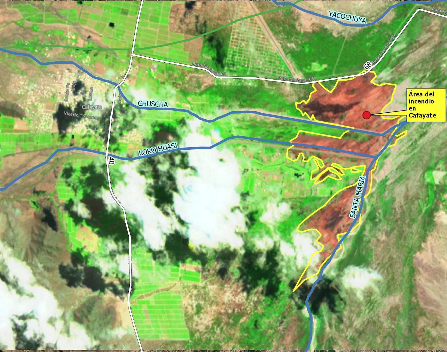 Imagen del Sentinel-2, en su paso por Cafayate el 1 de noviembre a las 11.40.