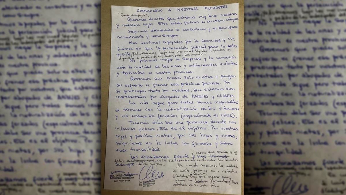 La carta que escribieron los ginecólogos para dejar sentada su postura y sentimientos.