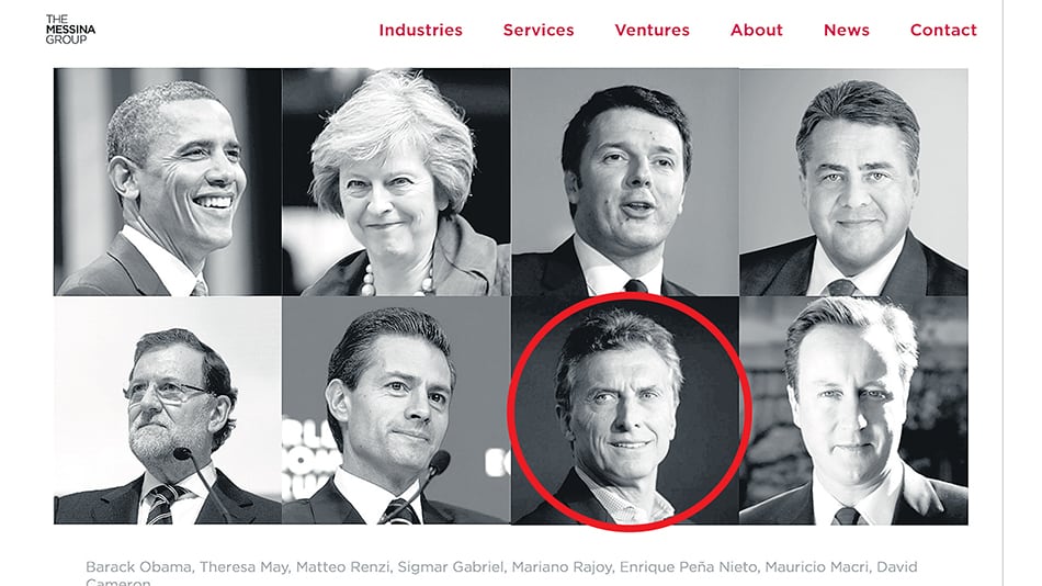 La captura de pantalla de la página institucional del Messina Group con los mandatarios que reciben sus consejos.