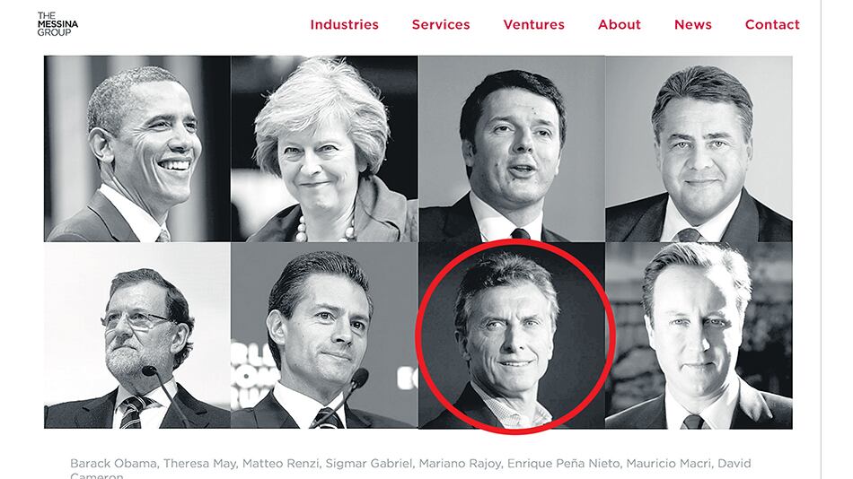 La captura de pantalla de la página institucional del Messina Group con los mandatarios que reciben sus consejos.