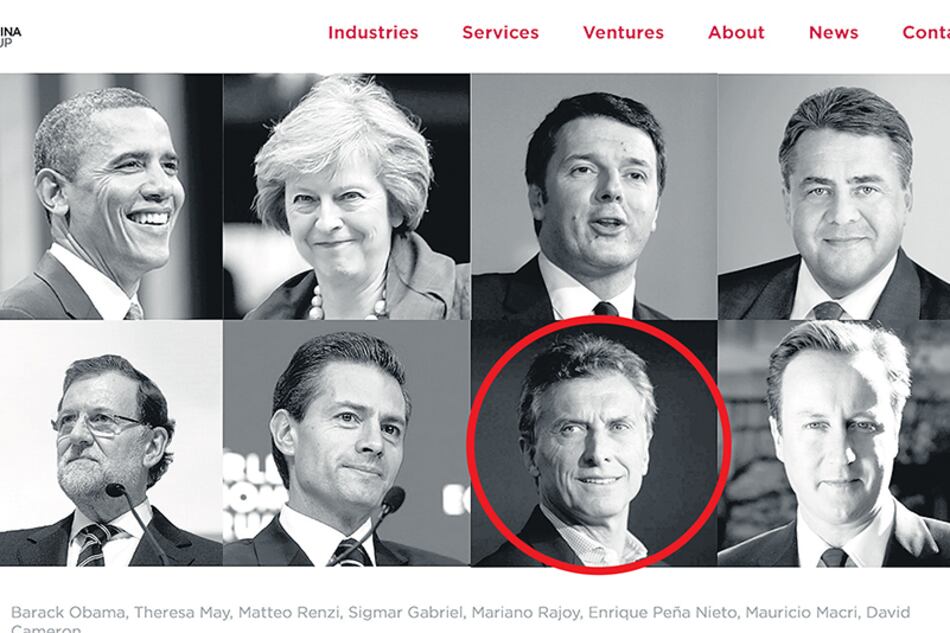 La captura de pantalla de la página institucional del Messina Group con los mandatarios que reciben sus consejos.