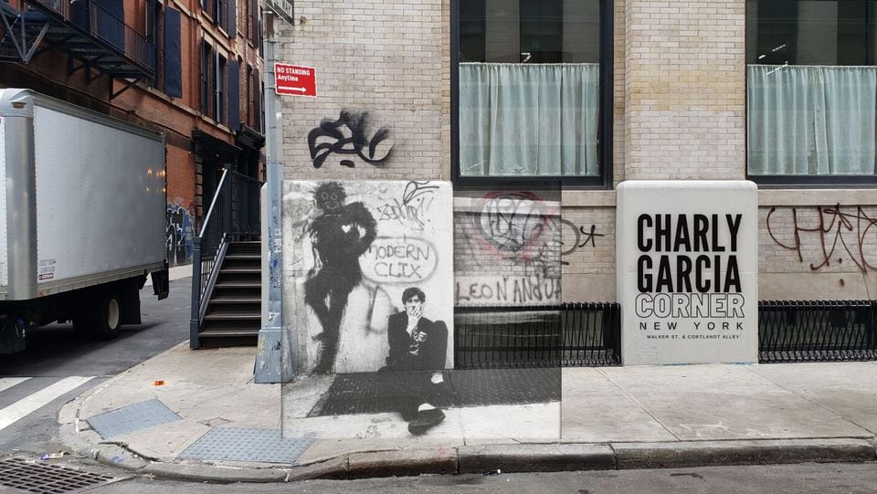 Walker Street & Cortlandt Alley,1983 y 2023. Imagen: Facebook Charly García Corner. 