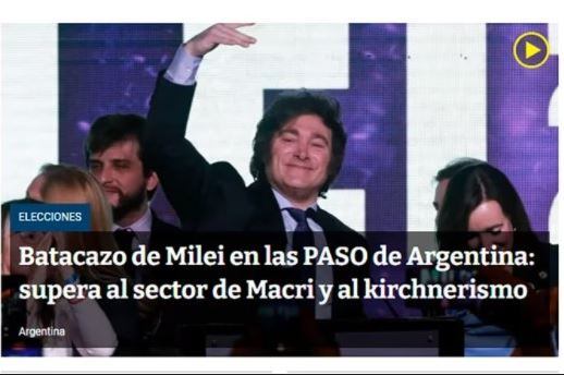 La victoria de Javier Milei en las PASO, en la prensa internacional. Imagen: captura El País de Uruguay