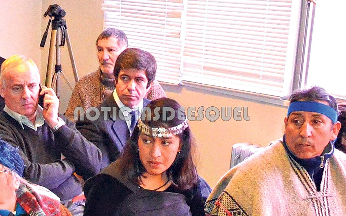 Durante el juicio, el jefe de gabinete Pablo Noceti (detrás de la mujer), analizando la criminalización de los derechos indígenas.