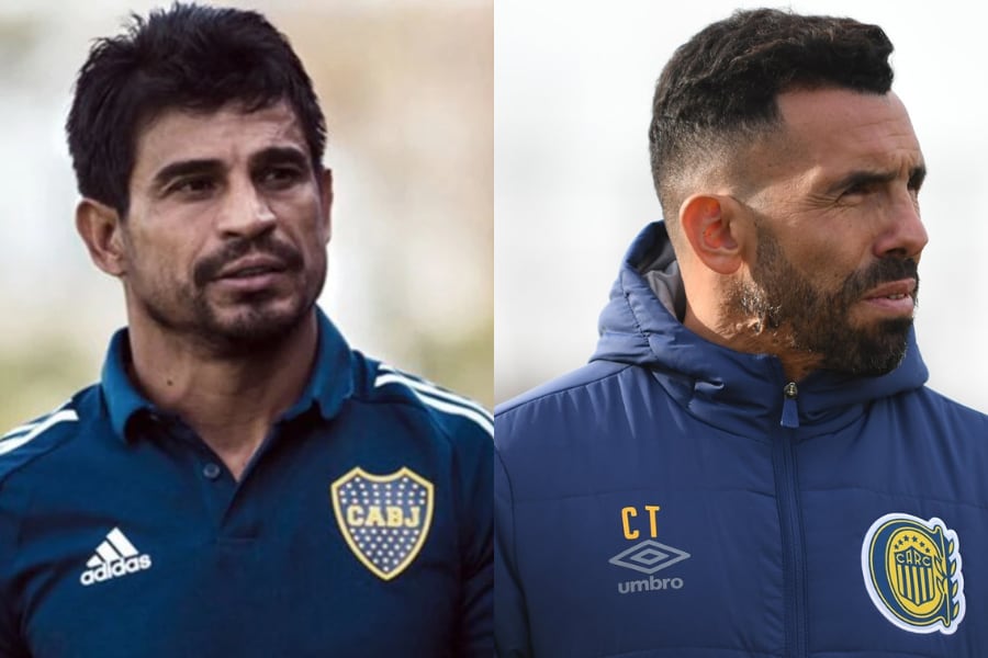 Hugo Ibarra y Carlos Tevez, los entrenadores de Boca y Rosario Central respectivamente. 