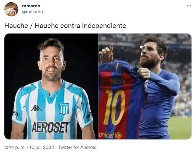 Los memes de la victoria de Racing ante Independiente y las referencias a Hauche y a Messi